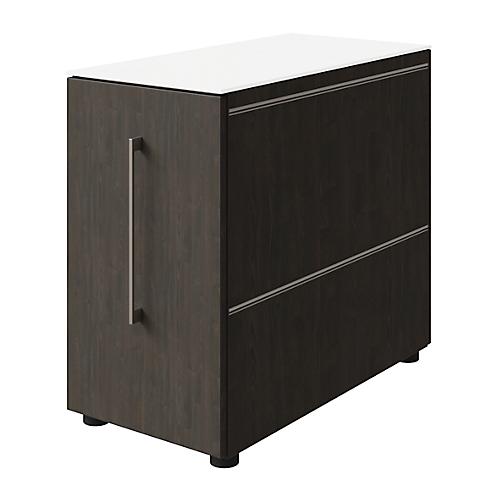 Standcontainer SOLUS PLAY, mit Utensilienauszug, Schublade, Ansatz rechts, Tiefe 400 mm, Mooreiche