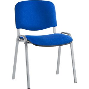 Stapelstuhl ISO Basic, ohne Armlehnen, 4-Fußgestell, Stoffbezug, stapelbar bis 12 Stück, B 545 x T 560 x H 820 mm, Bezug blau, Gestell alusilber