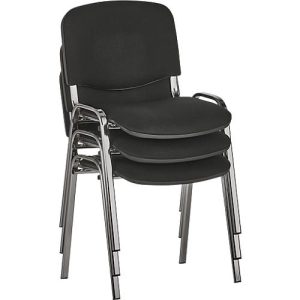 Stapelstuhl ISO Basic, ohne Armlehnen, 4-Fußgestell, Stoffbezug, stapelbar bis 12 Stück, B 545 x T 560 x H 820 mm, Bezug schwarz, Gestell alusilber