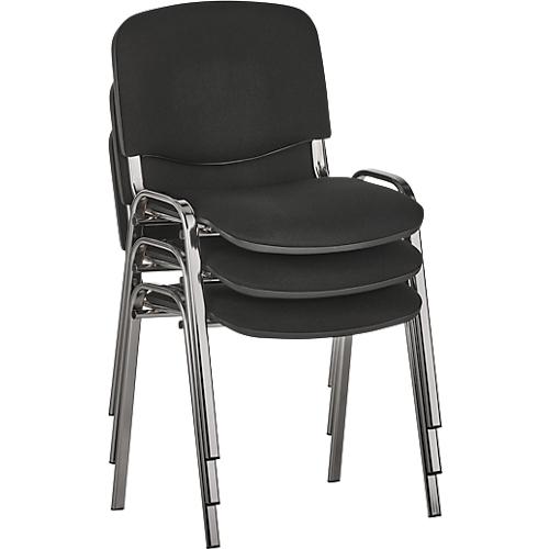 Stapelstuhl ISO Basic, ohne Armlehnen, 4-Fußgestell, Stoffbezug, stapelbar bis 12 Stück, B 545 x T 560 x H 820 mm, Bezug schwarz, Gestell alusilber