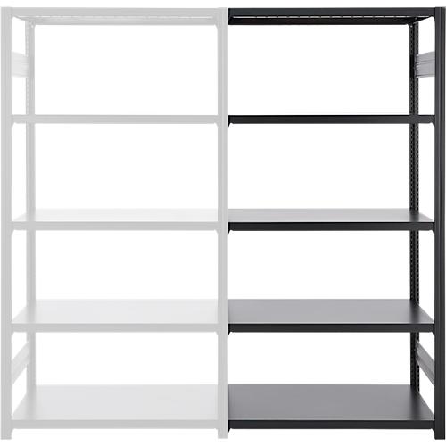 Steckregal ORDO Business, Anbauregal, modular, 5 Fachböden, Fachlast 130 kg, Feldlast 1000 kg, B 760 x T 635 x H 2500 mm, Stahl, schwarz