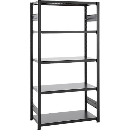 Steckregal ORDO Business, Grundregal, modular, 5 Fachböden, Fachlast 185 kg, Feldlast 1200 kg, B 1360 x T 535 x H 2000 mm, Stahl, schwarz