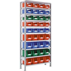 Steckregal R 3000, Komplettregal 1,055 m, 1 Grundregal inkl. 10 Böden und 36 Kunststoffkästen Steckregal R 3000, Komplettregal 1,055 m, 1 Grundregal inkl. 10 Böden und 36 Kunststoffkästen