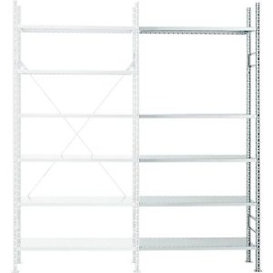 Steckregal R 3000, Komplettregal 5,155 m, 1 Grund- und 4 Anbaufelder incl. 25 Böden, lackiert, H 2278 x B 5155 x T 400 mm
