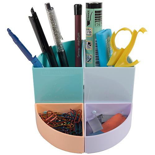 Stiftebox Exacompta THE QUARTER Aquarel, modulare Kreisform, 2 gleich hohe & 2 gleich niedrige Viertel, stapelbar, Kunststoff, mehrfarbig
