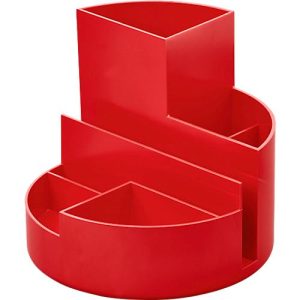 Stifteköcher MAUL MAULrundbox eco, 6 Fächer inkl. Zettel- & Brieffach, Ø 140 x H 125 mm, 90 % Recycling-Kunststoff, rot