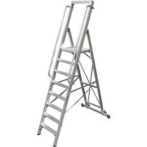 Stufenstehleiter, mit großer Plattform, Aluminium, mit 8 Stufen Stufenstehleiter, mit großer Plattform, Aluminium, mit 8 Stufen