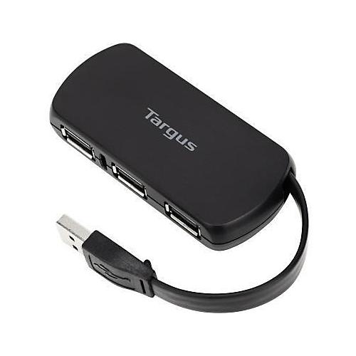 Targus USB-Hub ACH114EU, 4-Port USB 2.0, bus-powered, Datenrate 480 MB/s, kompakt, schwarz