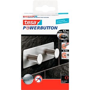 tesa Powerbutton Hakenleiste Classic, Edelstahl, 2 oder 3 Haken, hält bis max. 12 kg, 2 Haken tesa Powerbutton Hakenleiste Classic, Edelstahl, 2 oder 3 Haken, hält bis max. 12 kg, 2 Haken