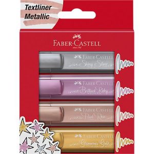 Textmarker Faber-Castell TL 46 Metallic, 3 Strichstärken: 1/2/5 mm, Tinte auf Wasserbasis, im 4er Etui, farbsortiert Textmarker Faber-Castell TL 46 Metallic, 3 Strichstärken: 1/2/5 mm, Tinte auf Wasserbasis, im 4er Etui, farbsortiert