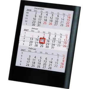 Tisch-Aufstellkalender Standard 2025/2026, 24 Seiten, roter Datumsschieber, B 120 x H 160 mm, Kunststoff, schwarz Tisch-Aufstellkalender Standard 2025/2026, 24 Seiten, roter Datumsschieber, B 120 x H 160 mm, Kunststoff, schwarz