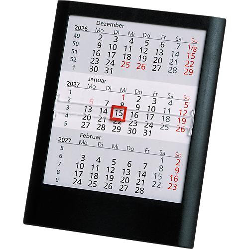 Tisch-Aufstellkalender Standard 2025/2026, 24 Seiten, roter Datumsschieber, B 120 x H 160 mm, Kunststoff, schwarz