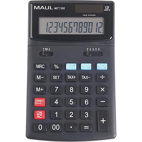 Tischrechner MAUL MCT500, 12 Stellen, Tax, Chec & Correct, Solar- & Batteriebetrieb, B 107 x T 174 x H 22 mm, schwarz