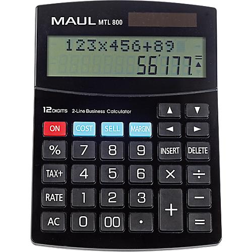 Tischrechner MAUL MTL800, 12 Stellen, 2 Zeilen, kaufmännische Funktionen, Solar- & Batteriebetrieb, B 140 x T 190 x H 30 mm, schwarz
