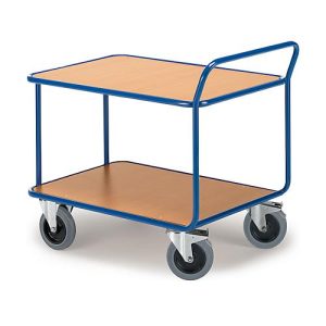 Tischwagen, 2 Etagen, bis 500 kg, TPE-Bereifung, Stahl pulverbeschichtet enzianblau RAL 5010, L 1000 x B 700 mm Tischwagen, 2 Etagen, bis 500 kg, TPE-Bereifung, Stahl pulverbeschichtet enzianblau RAL 5010, L 1000 x B 700 mm