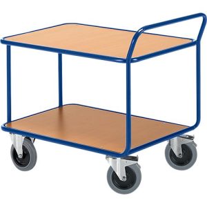 Tischwagen, 2 Etagen, bis 500 kg, TPE-Bereifung, Stahl pulverbeschichtet enzianblau RAL 5010, L 800 x B 500 mm Tischwagen, 2 Etagen, bis 500 kg, TPE-Bereifung, Stahl pulverbeschichtet enzianblau RAL 5010, L 800 x B 500 mm