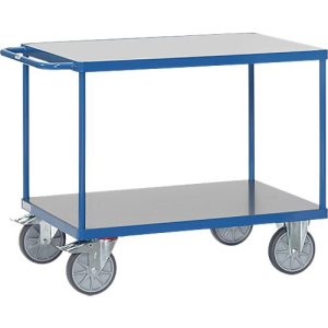 Tischwagen fetra®, 2 Etagen, Lenk- & Bockrollen, bis 600 kg, Ladeflächen aus Hart-PVC mit L 1000 x B 600 mm Tischwagen fetra®, 2 Etagen, Lenk- & Bockrollen, bis 600 kg, Ladeflächen aus Hart-PVC mit L 1000 x B 600 mm