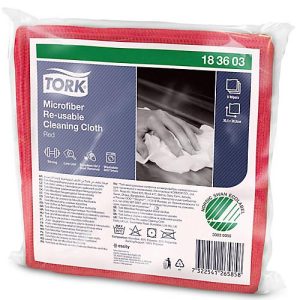 Tork® Microfaser Reinigungstücher 183603, fusselarm, 6 Tücher, wiederverwendbar, L 150 x B 150 mm, rot Tork® Microfaser Reinigungstücher 183603, fusselarm, 6 Tücher, wiederverwendbar, L 150 x B 150 mm, rot