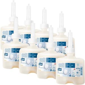 Tork® Premium Flüssigseife Mini 420502, mild parfümiert, feuchtigkeitsspendend, pflegend, 8 Flaschen á 475 ml, Perlmuttfarben Tork® Premium Flüssigseife Mini 420502, mild parfümiert, feuchtigkeitsspendend, pflegend, 8 Flaschen á 475 ml, Perlmuttfarben
