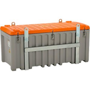 Transport- und Pritschenbox CEMO CEMbox 750, Polyethylen, 750 l, L 1700 x B 860 x H 800 mm, stapelbar, kranbar, mit Seitentür, grau/orange Transport- und Pritschenbox CEMO CEMbox 750, Polyethylen, 750 l, L 1700 x B 860 x H 800 mm, stapelbar, kranbar, mit Seitentür, grau/orange