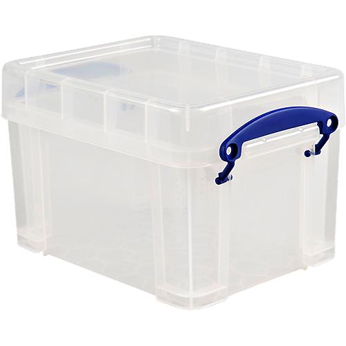 Transportbox Really Useful Box, Volumen 3 l, L 240 x B 180 x H 160 mm, stapelbar, mit Deckel & Klappgriffen, Recycling-PP, transparent