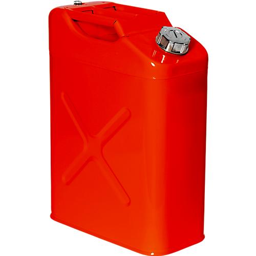 Transportkanister, Edelstahl 1.4301, rot, 20 l, B 175 x T 345 x H 470 mm, Schraubkappe mit flexibler Welle, Überdruckventil
