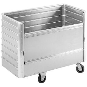 Transportwagen aus eloxiertem Aluminium, absenkbare Längswand, 650 Liter, ohne Deckel Transportwagen aus eloxiertem Aluminium, absenkbare Längswand, 650 Liter, ohne Deckel