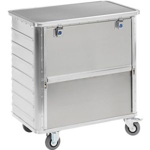 Transportwagen aus Leichtmetall, absenkbare Längswand, 355 Liter, mit Deckel Transportwagen aus Leichtmetall, absenkbare Längswand, 355 Liter, mit Deckel