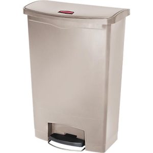 Tretabfalleimer Slim Jim®, Kunststoff, Fassungsvermögen 90 Liter, mit Rollen, beige Tretabfalleimer Slim Jim®, Kunststoff, Fassungsvermögen 90 Liter, mit Rollen, beige