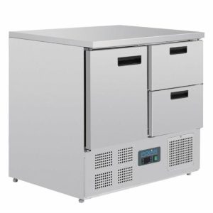 POLAR Kühltisch 1-türig mit 2 Schubladen 240L, 900x700x880 mm POLAR Kühltisch 1-türig mit 2 Schubladen 240L, 900x700x880 mm