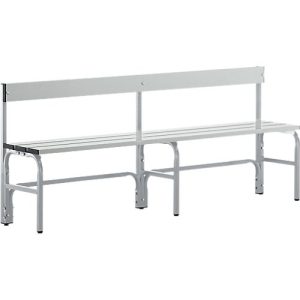 Umkleidebank, Edelstahlrohr/Alu, einfach mit Rückenteil, 1500 mm breit, weißalu Umkleidebank, Edelstahlrohr/Alu, einfach mit Rückenteil, 1500 mm breit, weißalu
