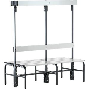 Umkleidebank, Stahlrohr/Alu, doppelt mit Garderobenteil, 1500 mm breit, anthrazit Umkleidebank, Stahlrohr/Alu, doppelt mit Garderobenteil, 1500 mm breit, anthrazit