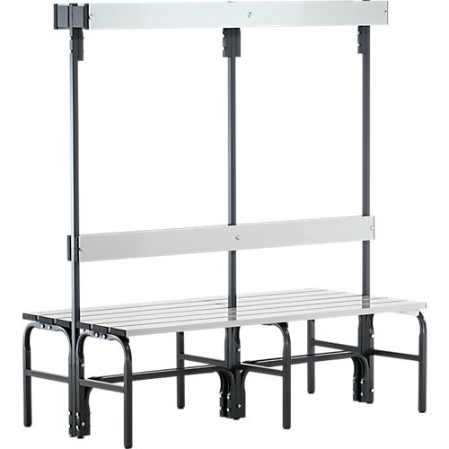 Umkleidebank, Stahlrohr/Alu, doppelt mit Garderobenteil, 1500 mm breit, anthrazit