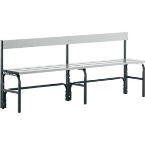 Umkleidebank, Stahlrohr/Alu, einfach mit Rückenteil, 1500 mm breit, anthrazit Umkleidebank, Stahlrohr/Alu, einfach mit Rückenteil, 1500 mm breit, anthrazit
