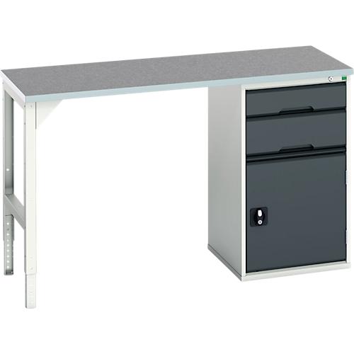 Unterbauwerkbank Bott verso, Linoleum-Platte, 2 Schubladen, 1 Tür, 1 Ablageboden, B 1500 x T 600 x H 930 mm, Lichtgrau / Anthrazitgrau