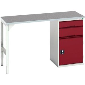 Unterbauwerkbank Bott verso, Linoleum-Platte, 2 Schubladen, 1 Tür, 1 Ablageboden, B 1500 x T 600 x H 930 mm, Lichtgrau / Purpurrot Unterbauwerkbank Bott verso, Linoleum-Platte, 2 Schubladen, 1 Tür, 1 Ablageboden, B 1500 x T 600 x H 930 mm, Lichtgrau / Purpurrot