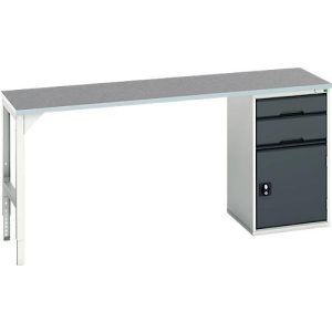 Unterbauwerkbank Bott verso, Linoleum-Platte, 2 Schubladen, 1 Tür, 1 Ablageboden, B 2000 x T 600 x H 930 mm, Lichtgrau / Anthrazitgrau Unterbauwerkbank Bott verso, Linoleum-Platte, 2 Schubladen, 1 Tür, 1 Ablageboden, B 2000 x T 600 x H 930 mm, Lichtgrau / Anthrazitgrau