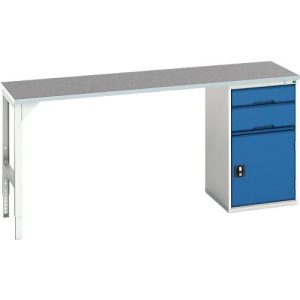 Unterbauwerkbank Bott verso, Linoleum-Platte, 2 Schubladen, 1 Tür, 1 Ablageboden, B 2000 x T 600 x H 930 mm, Lichtgrau / Enzianblau Unterbauwerkbank Bott verso, Linoleum-Platte, 2 Schubladen, 1 Tür, 1 Ablageboden, B 2000 x T 600 x H 930 mm, Lichtgrau / Enzianblau