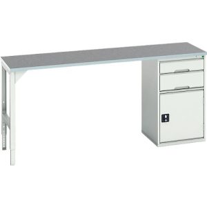 Unterbauwerkbank Bott verso, Linoleum-Platte, 2 Schubladen, 1 Tür, 1 Ablageboden, B 2000 x T 600 x H 930 mm, Lichtgrau Unterbauwerkbank Bott verso, Linoleum-Platte, 2 Schubladen, 1 Tür, 1 Ablageboden, B 2000 x T 600 x H 930 mm, Lichtgrau