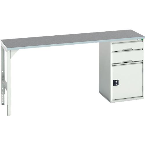 Unterbauwerkbank Bott verso, Linoleum-Platte, 2 Schubladen, 1 Tür, 1 Ablageboden, B 2000 x T 600 x H 930 mm, Lichtgrau