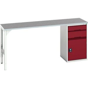 Unterbauwerkbank Bott verso, Linoleum-Platte, 2 Schubladen, 1 Tür, 1 Ablageboden, B 2000 x T 600 x H 930 mm, Lichtgrau / Purpurrot Unterbauwerkbank Bott verso, Linoleum-Platte, 2 Schubladen, 1 Tür, 1 Ablageboden, B 2000 x T 600 x H 930 mm, Lichtgrau / Purpurrot