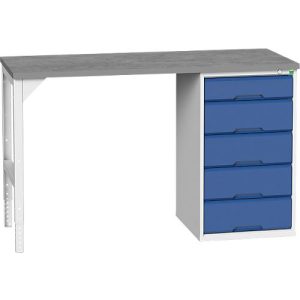 Unterbauwerkbank Bott verso, Linoleum-Platte, 5 Schubladen, B 1500 x T 600 x H 930 mm, Lichtgrau / Enzianblau Unterbauwerkbank Bott verso, Linoleum-Platte, 5 Schubladen, B 1500 x T 600 x H 930 mm, Lichtgrau / Enzianblau