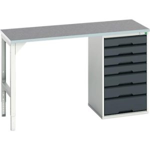 Unterbauwerkbank Bott verso, Linoleum-Platte, 7 Schubladen, B 1500 x T 600 x H 930 mm, Lichtgrau / Anthrazitgrau Unterbauwerkbank Bott verso, Linoleum-Platte, 7 Schubladen, B 1500 x T 600 x H 930 mm, Lichtgrau / Anthrazitgrau