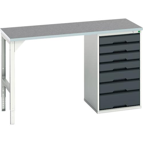 Unterbauwerkbank Bott verso, Linoleum-Platte, 7 Schubladen, B 1500 x T 600 x H 930 mm, Lichtgrau / Anthrazitgrau