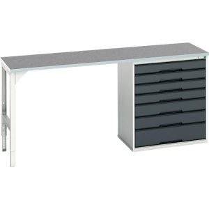 Unterbauwerkbank Bott verso, Linoleum-Platte, 7 Schubladen, B 2000 x T 600 x H 930 mm, Lichtgrau / Anthrazitgrau Unterbauwerkbank Bott verso, Linoleum-Platte, 7 Schubladen, B 2000 x T 600 x H 930 mm, Lichtgrau / Anthrazitgrau