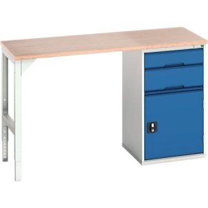 Unterbauwerkbank Bott verso, Multiplex-Platte, 2 Schubladen, 1 Tür, 1 Ablageboden, B 1500 x T 600 x H 930 mm, Lichtgrau / Enzianblau Unterbauwerkbank Bott verso, Multiplex-Platte, 2 Schubladen, 1 Tür, 1 Ablageboden, B 1500 x T 600 x H 930 mm, Lichtgrau / Enzianblau