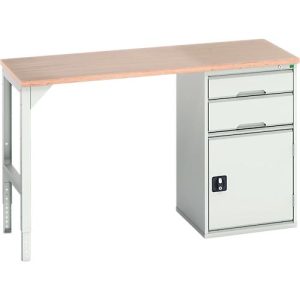 Unterbauwerkbank Bott verso, Multiplex-Platte, 2 Schubladen, 1 Tür, 1 Ablageboden, B 1500 x T 600 x H 930 mm, Lichtgrau Unterbauwerkbank Bott verso, Multiplex-Platte, 2 Schubladen, 1 Tür, 1 Ablageboden, B 1500 x T 600 x H 930 mm, Lichtgrau