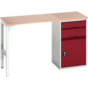 Unterbauwerkbank Bott verso, Multiplex-Platte, 2 Schubladen, 1 Tür, 1 Ablageboden, B 1500 x T 600 x H 930 mm, Lichtgrau / Purpurrot Unterbauwerkbank Bott verso, Multiplex-Platte, 2 Schubladen, 1 Tür, 1 Ablageboden, B 1500 x T 600 x H 930 mm, Lichtgrau / Purpurrot