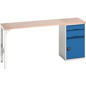 Unterbauwerkbank Bott verso, Multiplex-Platte, 2 Schubladen, 1 Tür, 1 Ablageboden, B 2000 x T 600 x H 930 mm, Lichtgrau / Enzianblau Unterbauwerkbank Bott verso, Multiplex-Platte, 2 Schubladen, 1 Tür, 1 Ablageboden, B 2000 x T 600 x H 930 mm, Lichtgrau / Enzianblau