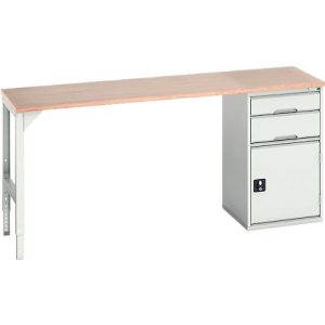 Unterbauwerkbank Bott verso, Multiplex-Platte, 2 Schubladen, 1 Tür, 1 Ablageboden, B 2000 x T 600 x H 930 mm, Lichtgrau Unterbauwerkbank Bott verso, Multiplex-Platte, 2 Schubladen, 1 Tür, 1 Ablageboden, B 2000 x T 600 x H 930 mm, Lichtgrau